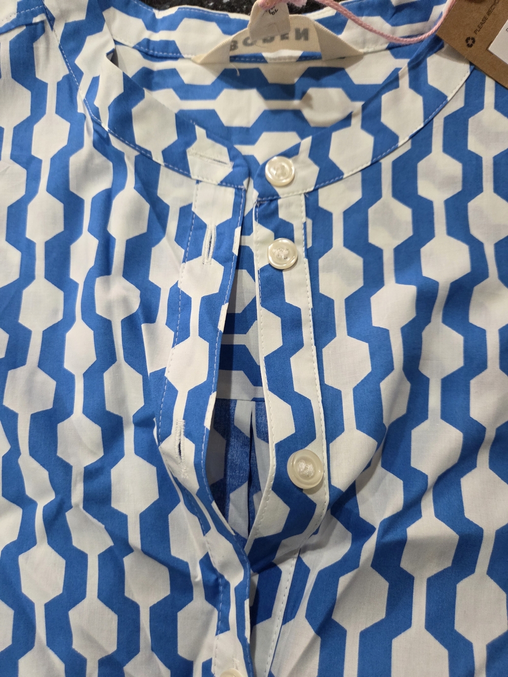 Boden Blue and White Geometric Cotton Dress - Size 14L - Picture 6 of 9